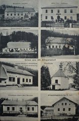 dobová pohlednice vsi s kostelem (uprostřed vpravo)