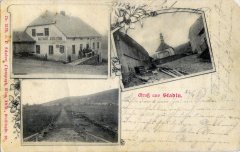 dobová pohlednice vsi s kaplí