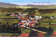 dobová pohlednice městyse s kostelem