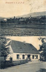 dobová pohlednice vsi s kostelem