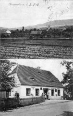 dobová pohlednice vsi s kostelem