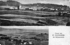 dobová pohlednice vsi s kostelem