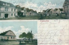 dobová pohlednice vsi s kaplí (dole)