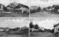 dobová pohlednice vsi s kostelem