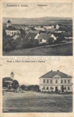 dobová pohlednice vsi s kostelem