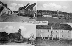 dobová pohlednice vsi s kostelem