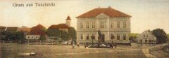 dobová pohlednice vsi s kostelem