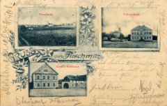 dobová pohlednice vsi s kostelem