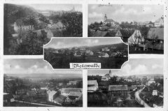 dobová pohlednice vsi s kostelem