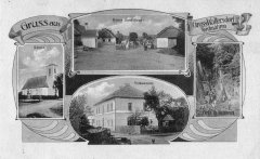 dobová pohlednice vsi s kostelem