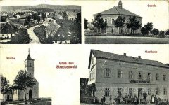 dobová pohlednice vsi s kaplí (vlevo dole)