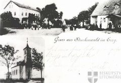 dobová pohlednice vsi s kaplí