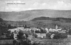 dobová pohlednice vsi s kostelem