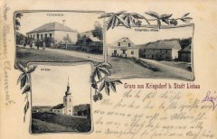 dobová pohlednice vsi s kostelem