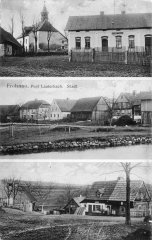 dobová pohlednice vsi s kostelem