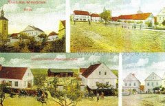 dobová pohlednice vsi s kostelem