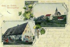dobová pohlednice vsi s kostelem