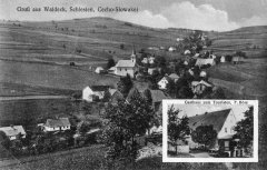 dobová pohlednice vsi s kostelem