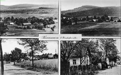 dobová pohlednice vsi s původní kaplí (2., 3. a 4. obrázek)