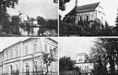 dobová pohlednice vsi s kostelem