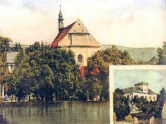 dobová pohlednice vsi s kostelem