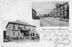 dobová pohlednice vsi s kostelem (na horním snímku v pozadí)