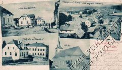dobová pohlednice vsi s kostelem