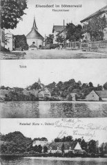 dobová pohlednice vsi s kostelem