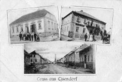 dobová pohlednice vsi s kostelem (na dolním snímku v pozadí)