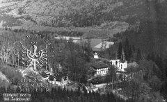 dobová pohlednice s námětem poutního areálu, ještě s původním kostelem