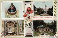 historické foto kostela na okénkové pohlednici