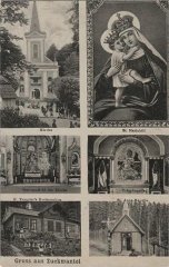 historické foto kostela (vlevo nahoře a uprostřed)