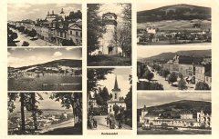 historická pohlednice s kostelem (dole uprostřed)