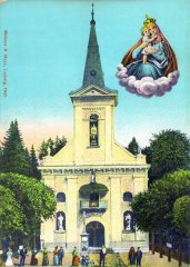 dobová pohlednice s námětem původního kostela