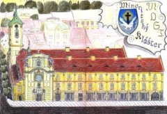 kresba kostela s klášterem minoritů