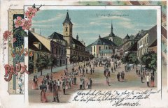 dobová pohlednice města s kostelem