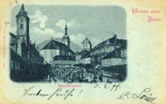 dobová pohlednice města s kostelem