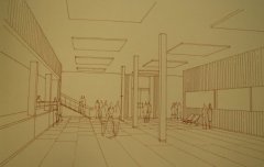 nerealizovaný plán přestavby kostela na koncertní síň - přední část kostela