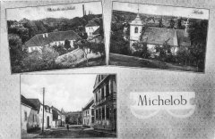 dobová pohlednice městyse s kostelem