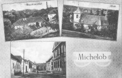dobová pohlednice městyse s kostelem
