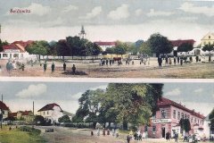 dobová pohlednice vsi s kostelem