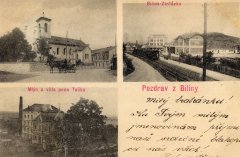 dobová pohlednice města s kostelem 