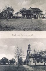 historická pohlednice obce s kaplí