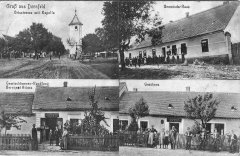 dobová pohlednice vsi se zvoničkou