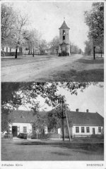 dobová pohlednice vsi se zvoničkou