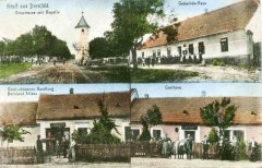 dobová pohlednice vsi se zvoničkou (vlevo nahoře)