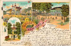 kaple na dobové pohlednici (vlevo dole)