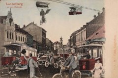 futurologická pohlednice s kostelem (v pozadí)