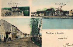 dobová pohlednice Jinonic s kostelem