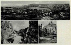 historická pohlednice s kostelem (vpravo dole)
